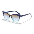 Cat-eye sunglasses for women with blue and cyan color-blocking and UV400 protection - Cat Eye Shape / Blue Transparent Patchwork (Blue Lens)