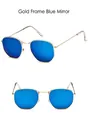 Modische achteckige Sonnenbrille mit goldenem Rahmen und blauen verspiegelten Gläsern - Goldrahmen (tyj3548) / Blau Verspiegelt