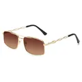 Men's square sunglasses with gold double bridge metal frame and brown gradient lenses - Gold Tea