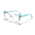 Elegant pink and blue gradient cat eye glasses frame with glitter for blue light blocking - Transparent Blue