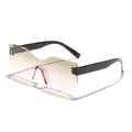 Rimless irregular geometric sunglasses with pink gradient lenses and braided temples - Cat Eye Style (ZY807) / Black Frame Brown Pink Gradient