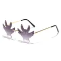 Einzigartige fledermausförmige randlose Sonnenbrille mit lila Verlaufsgläsern für Damen. - Goldrahmen Lila Gläser