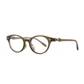 Stylish retro round blue light blocking glasses in amber with bow-tie temple detail - Olive Green