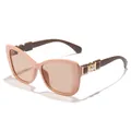 Elegant pink cat-eye sunglasses for women with pearl and gold temple decoration - Orange-Pink/Brown Temples/Tea