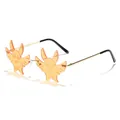 Vibrant orange bat-shaped rimless sunglasses with thin gold metal temples for parties - Gold Frame Orange Lenses