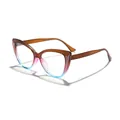 Elegant cat eye blue light blocking glasses with brown blue gradient frame - Translucent Tea Red Blue