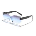 Retro irregular cat eye sunglasses featuring gradient blue lenses and textured black temples - Cat Eye Style (ZY807) / Black Frame Blue Gradient