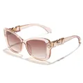 Elegant women's cat-eye sunglasses with transparent pink frame and pearl detail - Champagne Frame Tea Lens