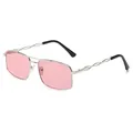Klassische quadratische Metall-Sonnenbrille mit Doppelsteg und getönten rosa Gläsern - Silberrosa