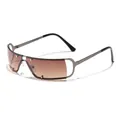 Futuristische Y2K zonnebril met bruine verloopglazen en gunmetal metalen frame - Gunmetal Frame Thee Lenzen