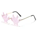Einzigartige pinke randlose Sonnenbrille in Fledermausform mit stilvollem Goldrahmen - Goldener Rahmen Rosa Gläser