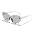 Modern irregular cat eye sunglasses with white quilted temples and gradient grey lenses - Cat Eye Style (ZY807) / White Frame Light Grey Lens