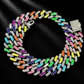 Close-up of colorful iced out Cuban link pet collar with vibrant enamel accents - 7inch / Silver