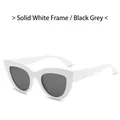 Gafas de sol retro cat-eye con montura blanca sólida y lentes gris negro para mujer - Montura blanca sólida lente gris