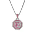 Edelstahl-Tiger-Anhänger-Halskette mit rosa und weißen Strasssteinen für Damen und Herren - Seilkette - Schwein / 65cm / Silber