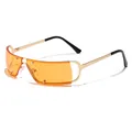 Futuristische Y2K zonnebril met oranje glazen en gouden metalen frame details - Gouden Frame Oranje Lenzen