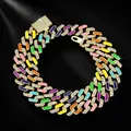 Detailed view of colorful enamel and iced-out diamond Cuban link pet necklace - 7inch / Gold