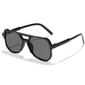 Stylish children's double-bridge square sunglasses in classic black for boys and girls. - Black Frame Grey Lens