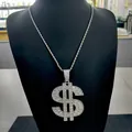 Men's hip hop iced out dollar sign pendant necklace with silver rope chain detail - With 20 Inch Rope Chain / Silver