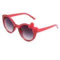 Stylish sparkling red round frame children's sunglasses featuring a cute bow accent - Round Frame With Bowtie (C3) / Red