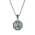 Cadena de acero inoxidable plateado con un colgante de serpiente verde octogonal - Cadena de Cuerda - Serpiente / 65cm / Plateado