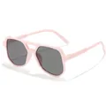 Trendy pink double-bridge square frame children's sunglasses with dark gray lenses for girls - Pink Frame Grey Lens