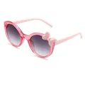 Pink glittery kids sunglasses with round frames and a cute decorative bow on side. - Round Frame With Bowtie (C4) / Pink
