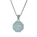 Collar con colgante 12 signos del zodíaco en acero inoxidable con pedrería azul - Cadena de Cuerda - Oveja / 65cm / Plateado