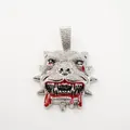 Vereister silberner Bulldoggen Kopf Anhänger mit roten Emailledetails aus Blutstropfen - Nur Anhänger (Ohne Kette) / Silber