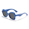 Blue irregular wavy frame children's sunglasses with dark lenses for outdoor sun protection - Blue Frame Grey Lens