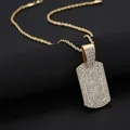 Close-up of hip hop gold dog tag pendant necklace with iced-out rhinestones - Necklace Set / Rope Chain / Gold