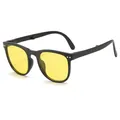 Foldable kids' sunglasses featuring black frames and yellow UV protection lenses - Matte Black Frame Yellow Lens