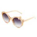 Fashionable champagne glitter children's round sunglasses featuring a cream bow accent - Round Frame With Bowtie (C1) / Yellow