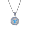 Collar con colgante octogonal de zodiaco tauro plateado con pedrería azul y cadena - Cadena de Cuerda - Buey / 65cm / Plateado