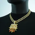 Hochwertige goldene Bulldogge Anhänger Halskette mit glitzernder Strass-Kubanerkette - Anhänger Mit 18 Zoll Kette / Gold