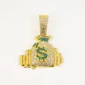 Pendentif sac d'argent hip hop doré avec signe dollar et strass complets étincelants - Pendentif Seul (Sans Chaîne) / Or