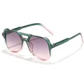 Modische Retro-Kindersonnenbrille mit Doppelsteg und grün-rosa verlaufendem Rahmen. - Grün Rosa Farbverlauf