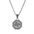 Collar con colgante octogonal plateado con diamantes de imitación y signo Rata - Cadena de Cuerda - Rata / 65cm / Plateado