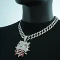 Silberne Halskette mit Bulldoggen-Anhänger und kubanischer Kette im Hip-Hop-Stil - Anhänger Mit 18 Zoll Kette / Silber