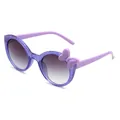 Purple glittery round kids sunglasses with a cute 3D bow accent for stylish girls - Round Frame With Bowtie (C5) / Purple