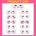 Detail showing 10 different styles of heart and eyelash face tattoo stickers for makeup - Heart and Lip Print Pattern (QF001-010) / 10-Sheet Set (6*16cm)