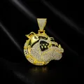 Detail shot of a gold-plated bulldog head pendant encrusted with shiny rhinestones. - Pendant Only (Without Chain) / Gold