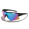 Gafas de sol deportivas sin montura con lentes de arco iris para ciclismo y atletismo - Marco Negro Lentes de Espejo Púrpura