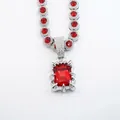 Luxury vintage silver necklace with large rectangular red crystal pendant and red gemstone chain - Curb Chain / 20 inch / Silver Red