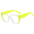 Oversized anti-blue light glasses with transparent frame and neon yellow temples - Transparent with Yellow / Anti-Blue Light Plain Lens