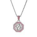 Elegante collar colgante del zodiaco chino octogonal en acero con brillantes rosas - Cadena de Cuerda - Tigre / 65cm / Plateado