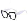 Occhiali eleganti anti-luce blu oversize con montatura a contrasto bianco e nero trendy - Nero Lucido con Bianco / Lente Piana Anti-Luce Blu
