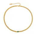 18k gold plated titanium steel Cuban chain necklace with a central green zircon stone - Necklace / Gold Green Rhinestone