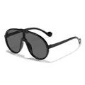 Oversized schwarze einteilige Kinder-Sportsonnenbrille mit klobigem Shield-Rahmen - Schwarzer Rahmen Graue Gläser