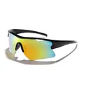 Gafas de sol deportivas sin montura con lentes irisadas de arcoíris para ciclismo - Montura Negra Lentes Espejadas Rojas